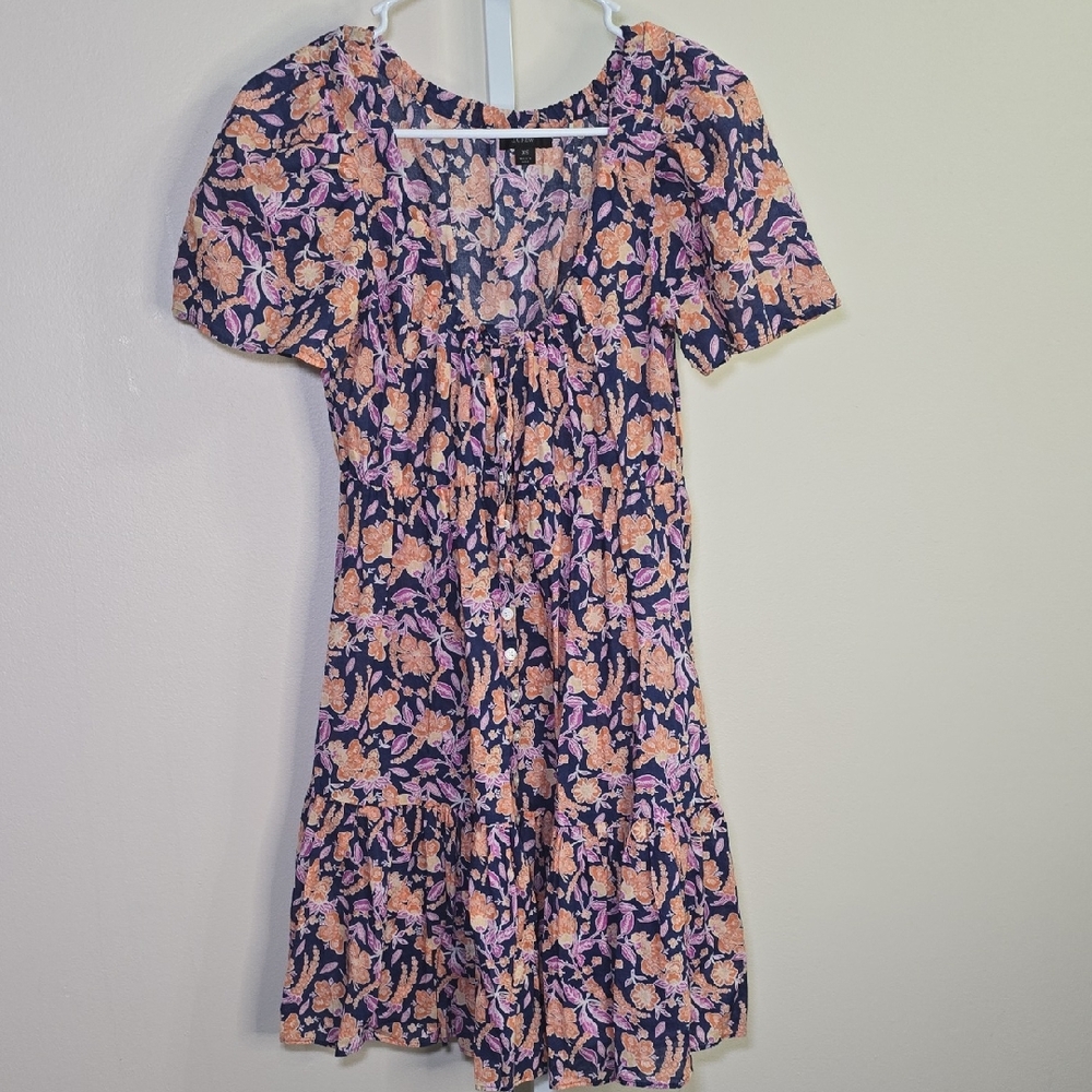 J. Crew Vibrant Floral Dress in Blue and Orange